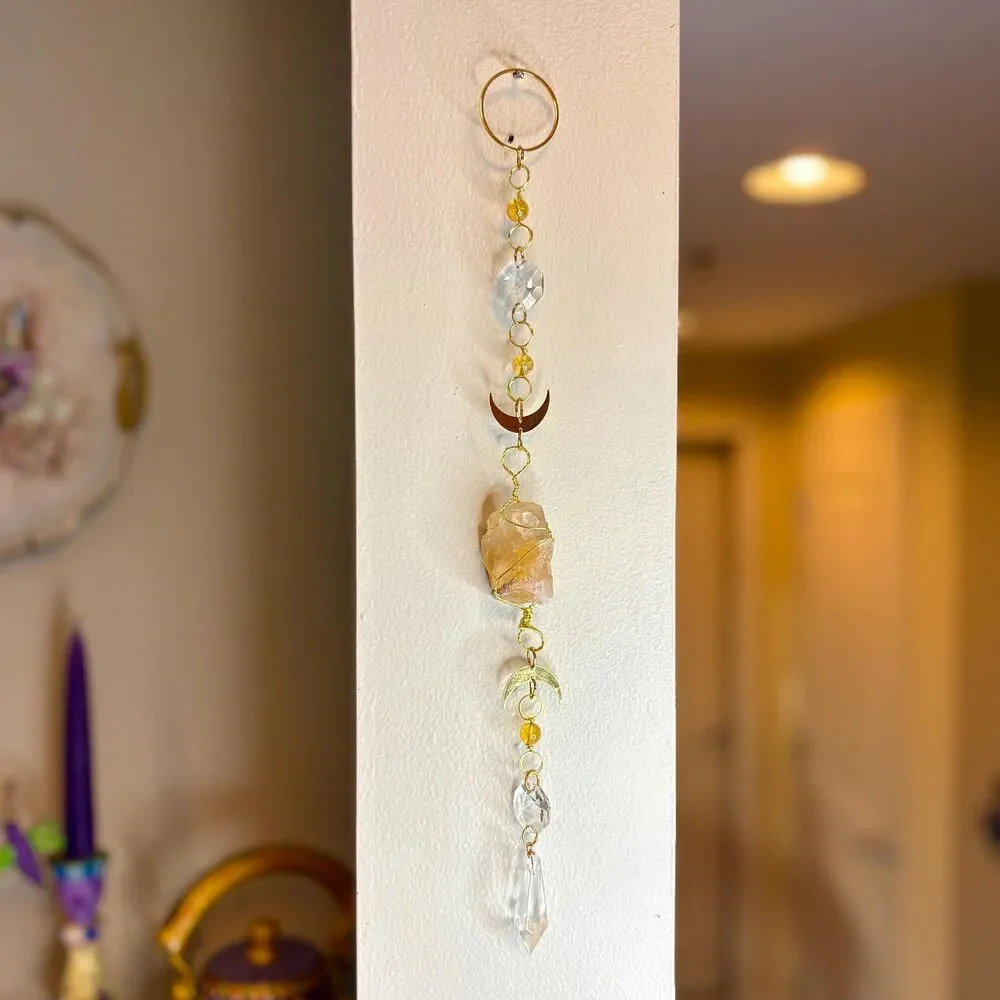 Raw Citrine Gemstone Wall Hanging, Prosperity & Joy Gemstone Decor, 13 Inches